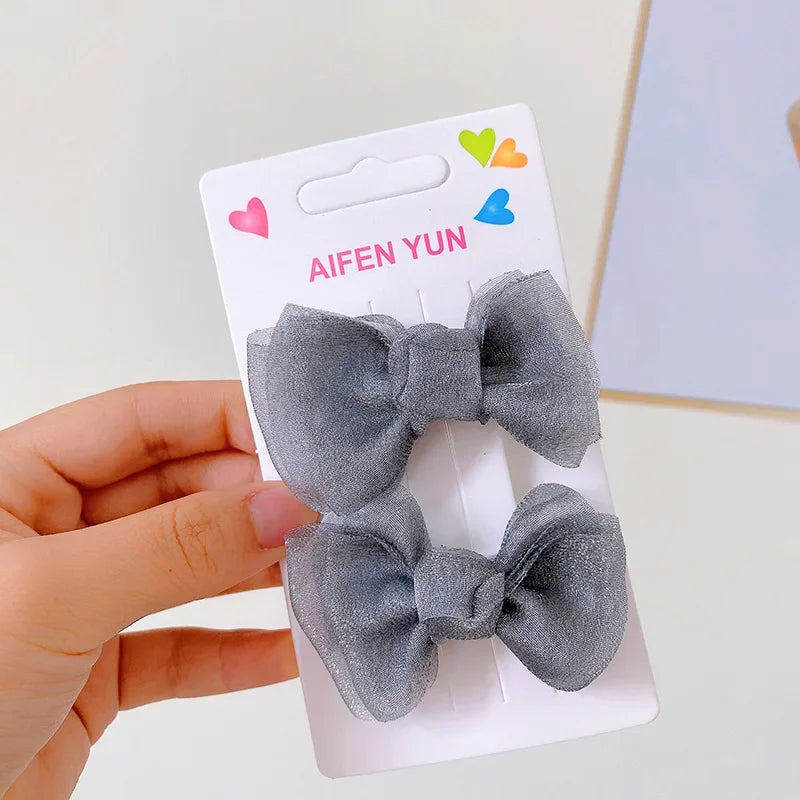 2Pcs Satin/Mesh Bow Hairpins for Dogs – Cute Fabric Hair Clips for Teddy, Poodle, and Small Pet Grooming Accessories