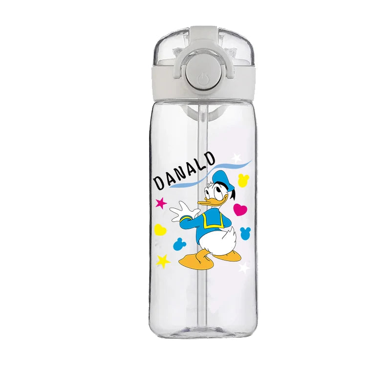 400ml Cartoon Straw Water Cup for Kids – Drop-Resistant Portable Drinking Bottle with Lid and Handle, Donald Duck Design for School or Gifts