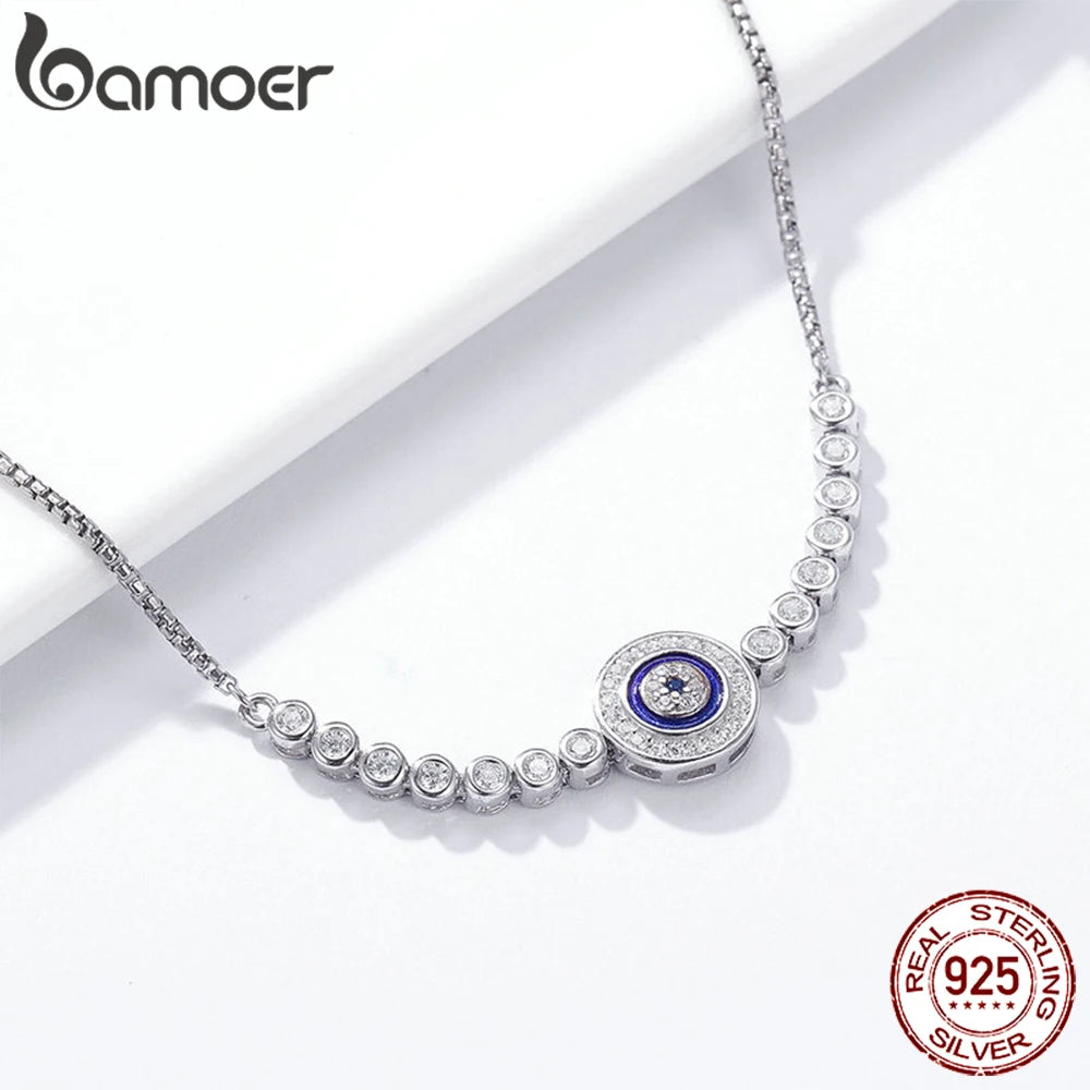 925 Sterling Silver Adjustable Evil Eye Tennis Bracelet with Zircon Accents for Women