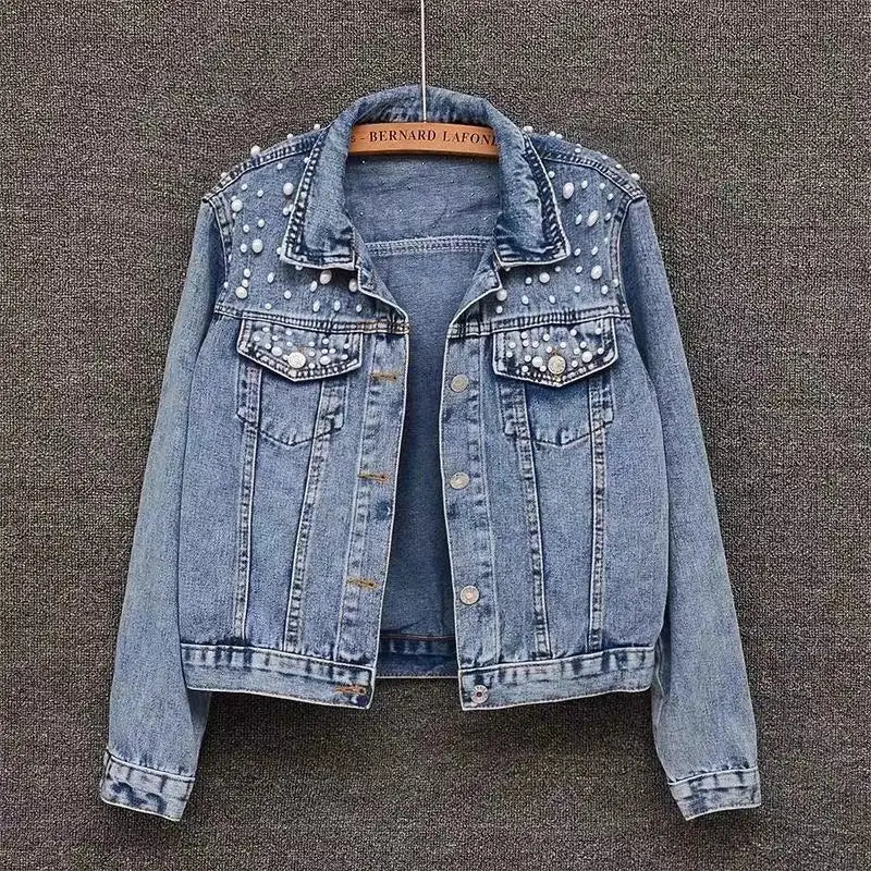Women's Casual Denim Jacket – Turn-Down Collar, Full Sleeve, Short Loose Fit