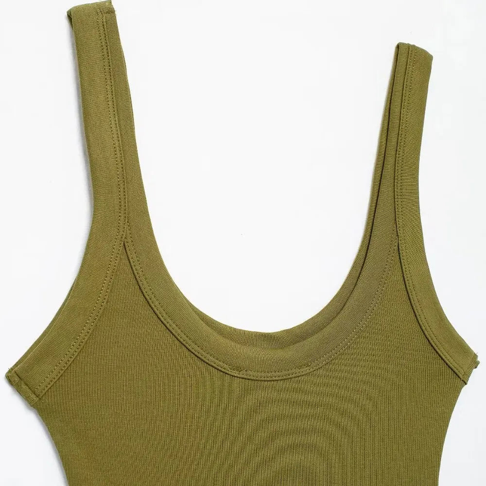 Skinny Ribbed Bodysuit for Women – O-Neck Strappy One-Piece with Snap Closure