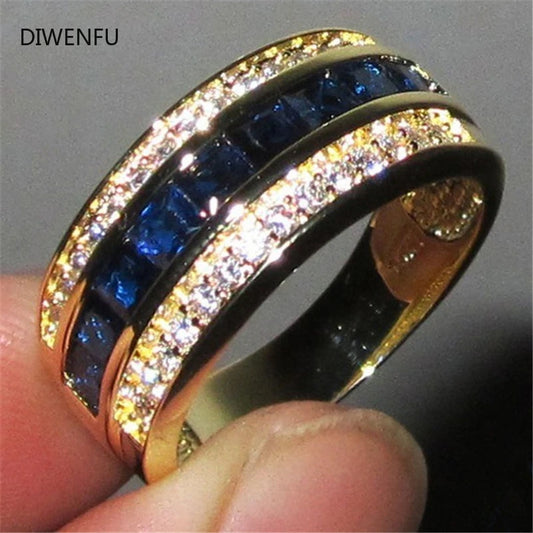 18K Yellow Gold Sapphire and Diamond Jewelry Set – Full Diamond Ring and Pendant Necklace for Women and Men, Classic Fine Jewelry Gift