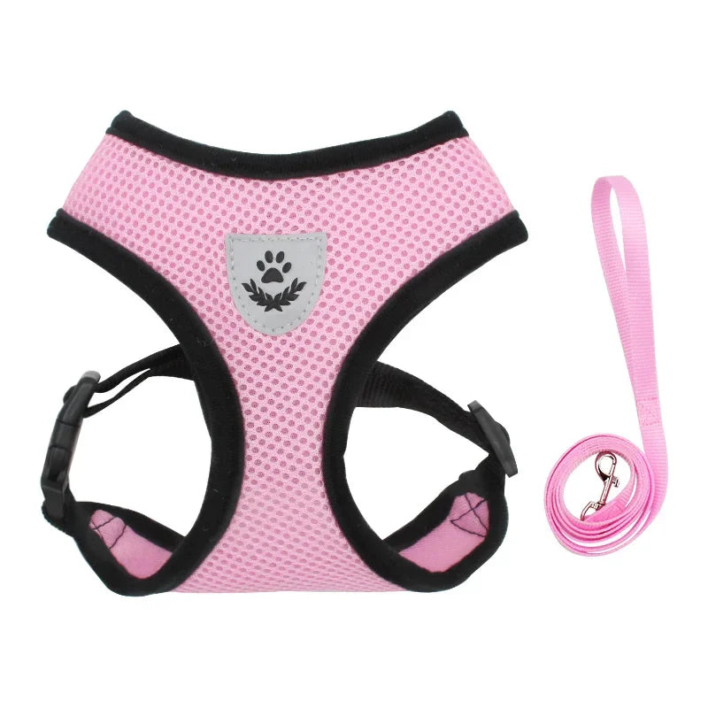 Adjustable Reflective Mesh Dog & Cat Harness with Leash – Breathable Vest for Small Pets