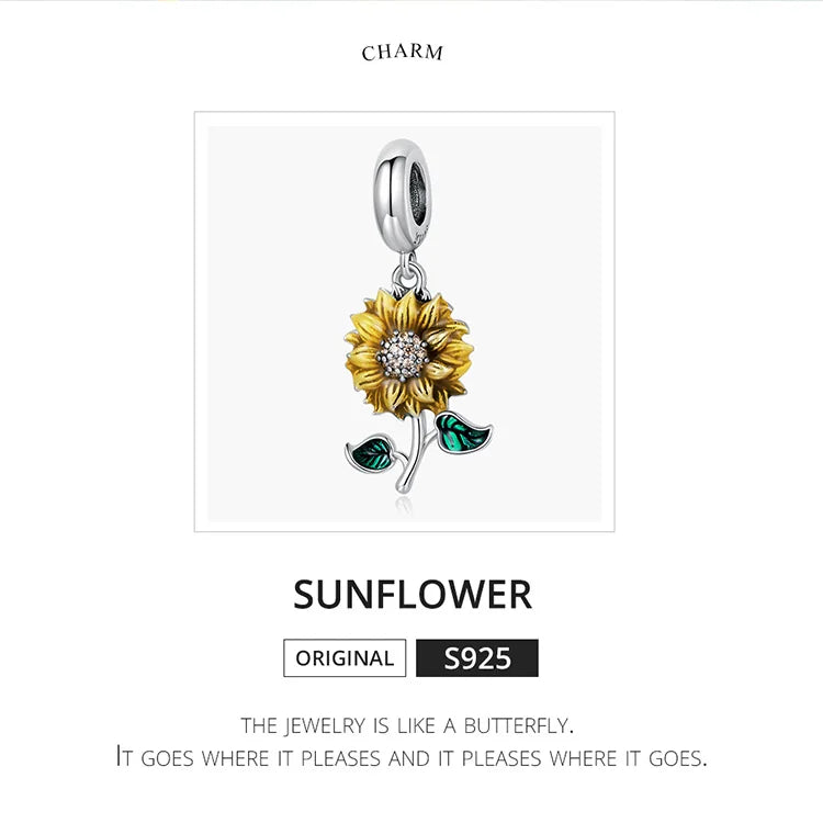 3D Rose Flower Charm Pendant – 925 Sterling Silver with Rose Gold Finish for Bracelets or Necklaces