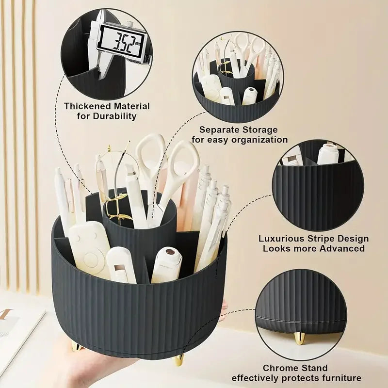 360° Rotating 5-Slot Makeup Brush Holder – Multi-Functional Desktop Organizer for Vanity & Bathroom Storage