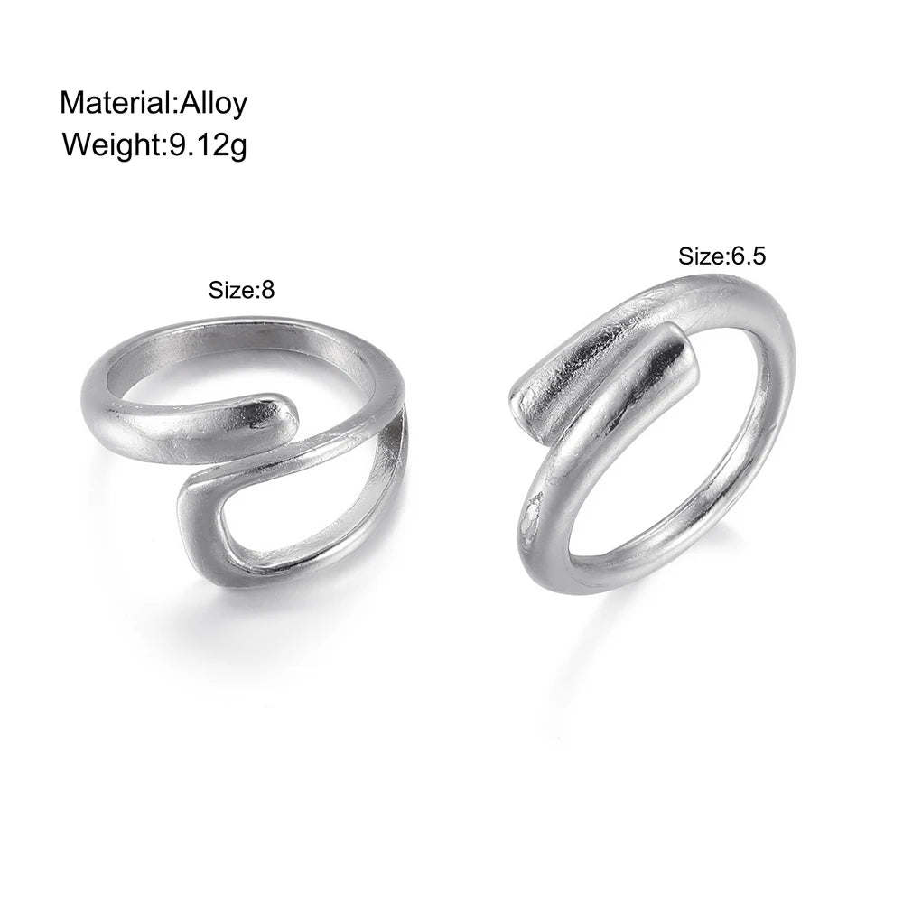 2-Piece Geometric Hollow Wide Rings – Gold-Tone Waterproof Layered Statement Jewelry for Women