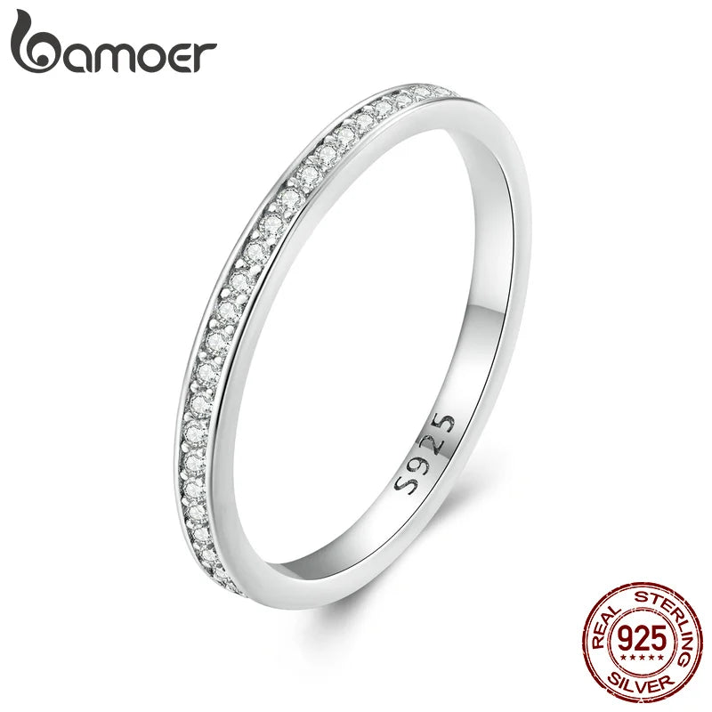 Sterling Silver Moissanite Eternity Wedding Band – Platinum Plated Stackable Ring for Women