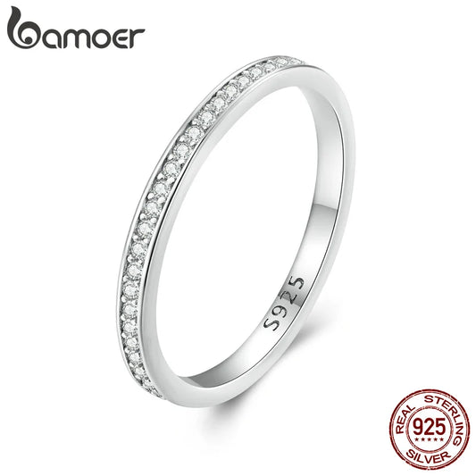 Sterling Silver Moissanite Eternity Wedding Band – Platinum Plated Stackable Ring for Women