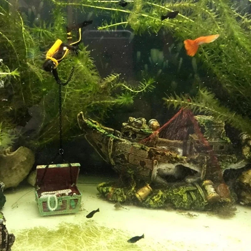 Vintage Pirate Ship Wreck Aquarium Decoration – Resin Sunken Boat Ornament for Fish Tank Landscape and Nautical Aquascaping