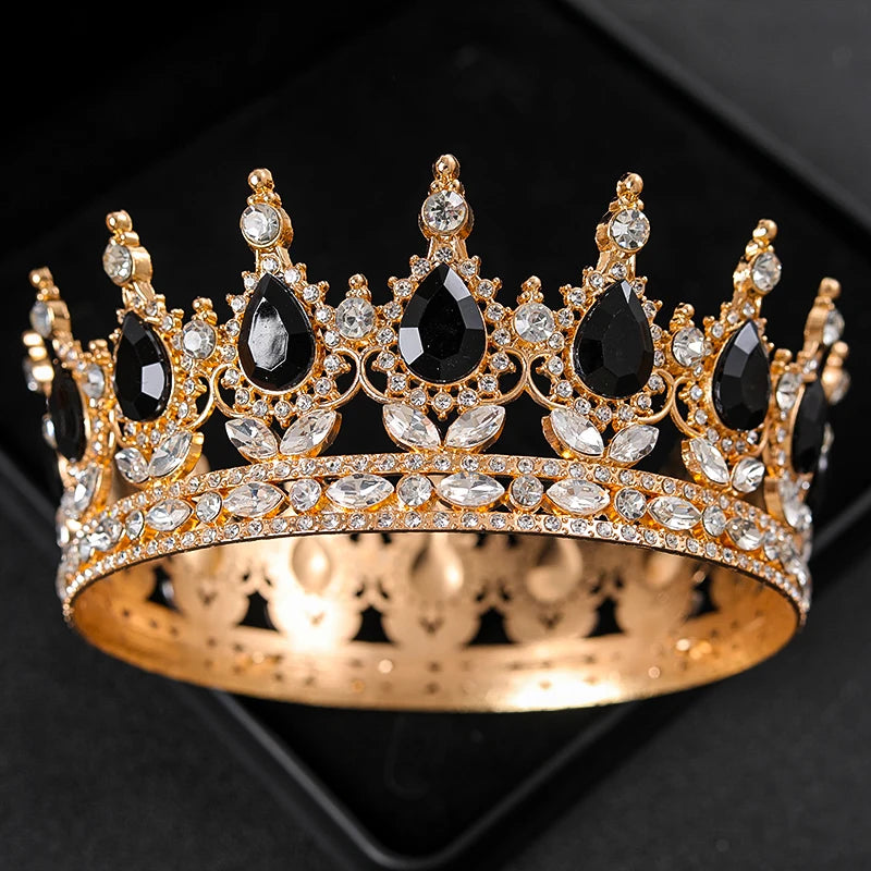 Baroque Round Rhinestone Wedding Crown – Vintage Crystal Tiara Headpiece for Bridal, Queen, or Pageant Looks