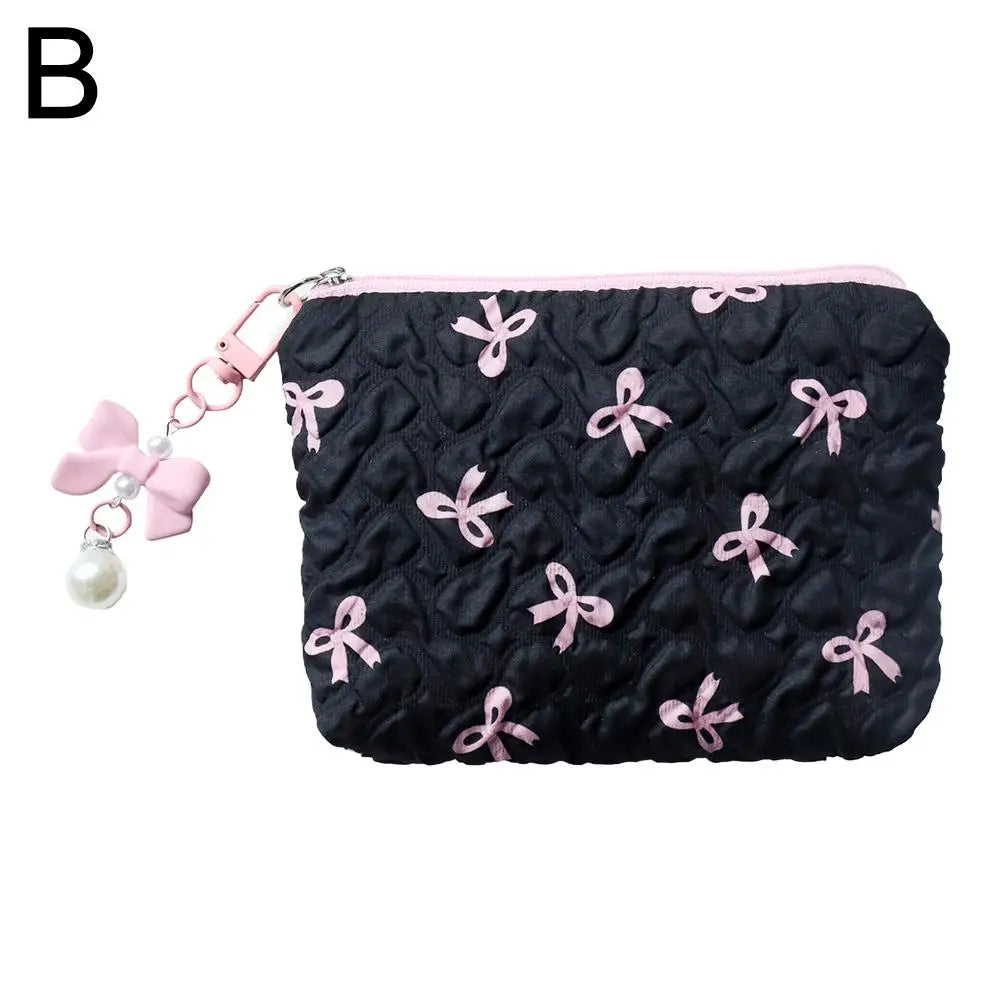 Color Bow Canvas Makeup Bag – Fashionable Clutch-Style Cosmetic Organizer with Large Capacity