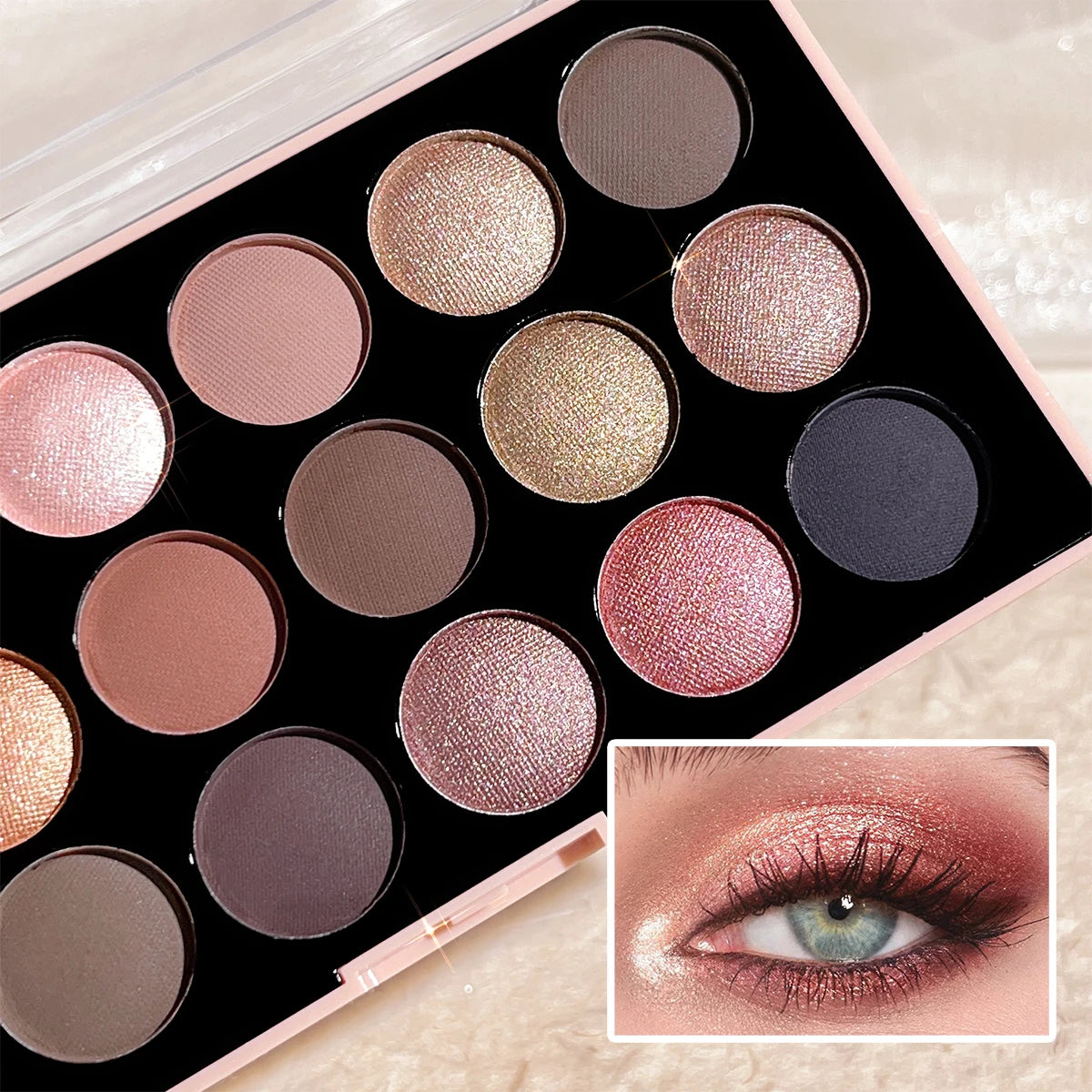 18-Color Earth Tone Eyeshadow Palette – Matte, Pearlescent, Glitter & Fine Shimmer Finishes, Long-Lasting & Waterproof