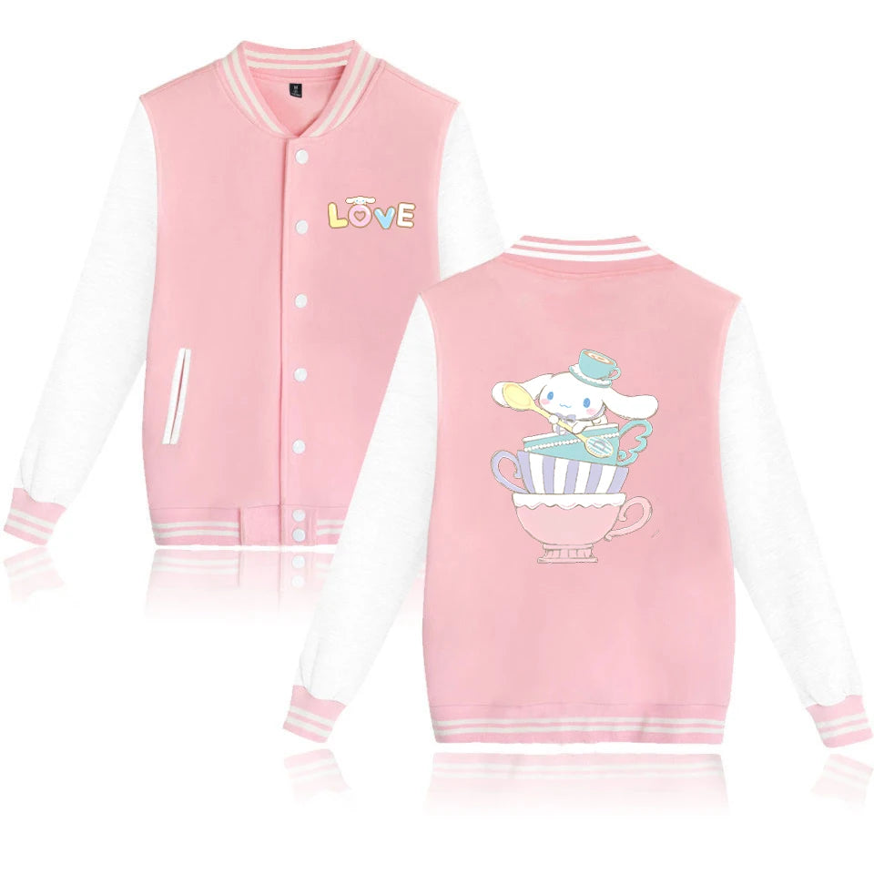 Cinnamoroll Cartoon Bomber Jacket – Unisex Harajuku College Baseball Coat for Spring & Autumn Casual Streetwear