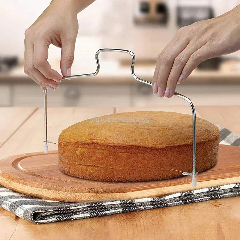 Adjustable Stainless Steel Cake Slicer – Double Wire Bread and Cake Cutter for Even Layering and Baking
