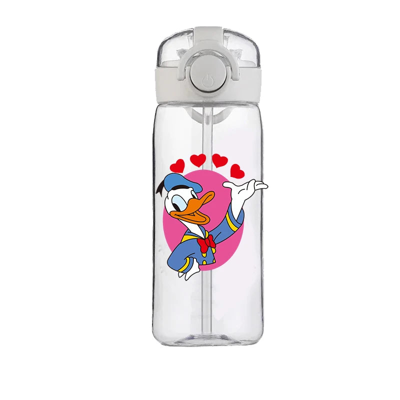 400ml Cartoon Straw Water Cup for Kids – Drop-Resistant Portable Drinking Bottle with Lid and Handle, Donald Duck Design for School or Gifts