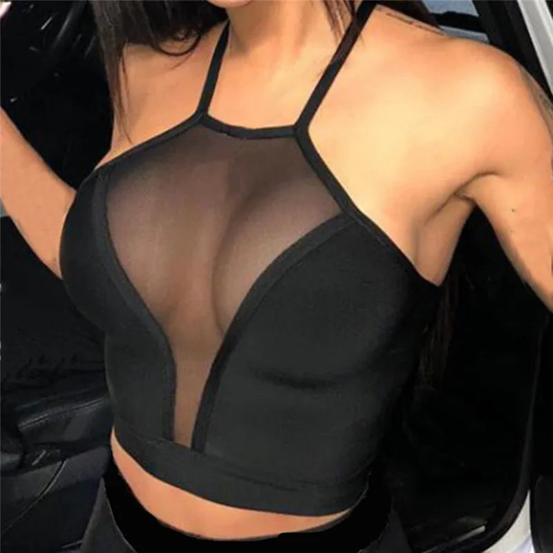 Women's Sexy Mesh See-Through Crop Top – Sleeveless Transparent Tank Vest for Summer Clubwear and Casual Outfits