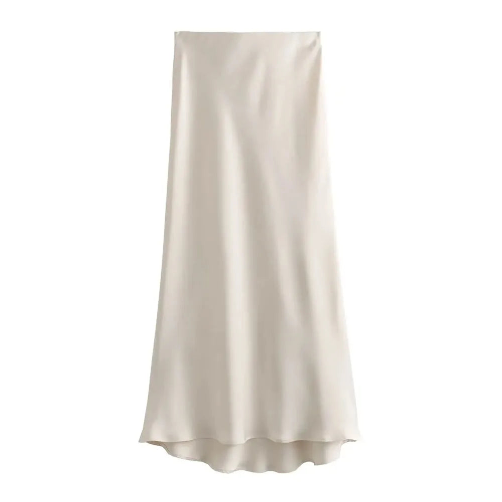 Solid Satin Mermaid Skirt – Women's Elegant Slim Fit Ankle-Length Beach Style Skirt