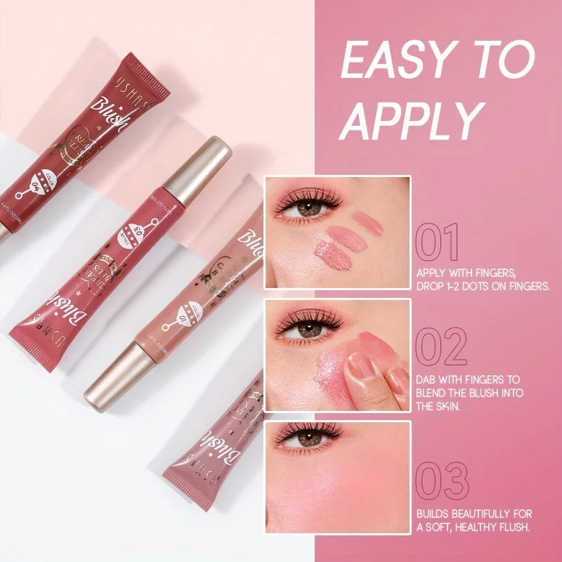 4-Color Long-Lasting Liquid Blush – Lightweight Waterproof Cream Stick for Facial Contouring