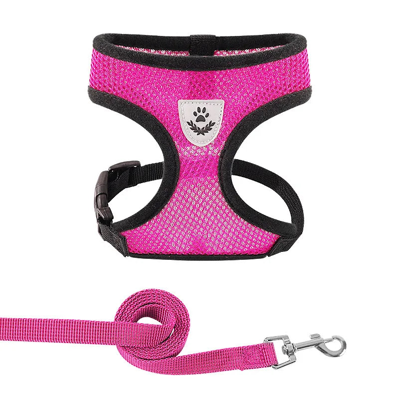 Adjustable Reflective Mesh Dog & Cat Harness with Leash – Breathable Vest for Small Pets