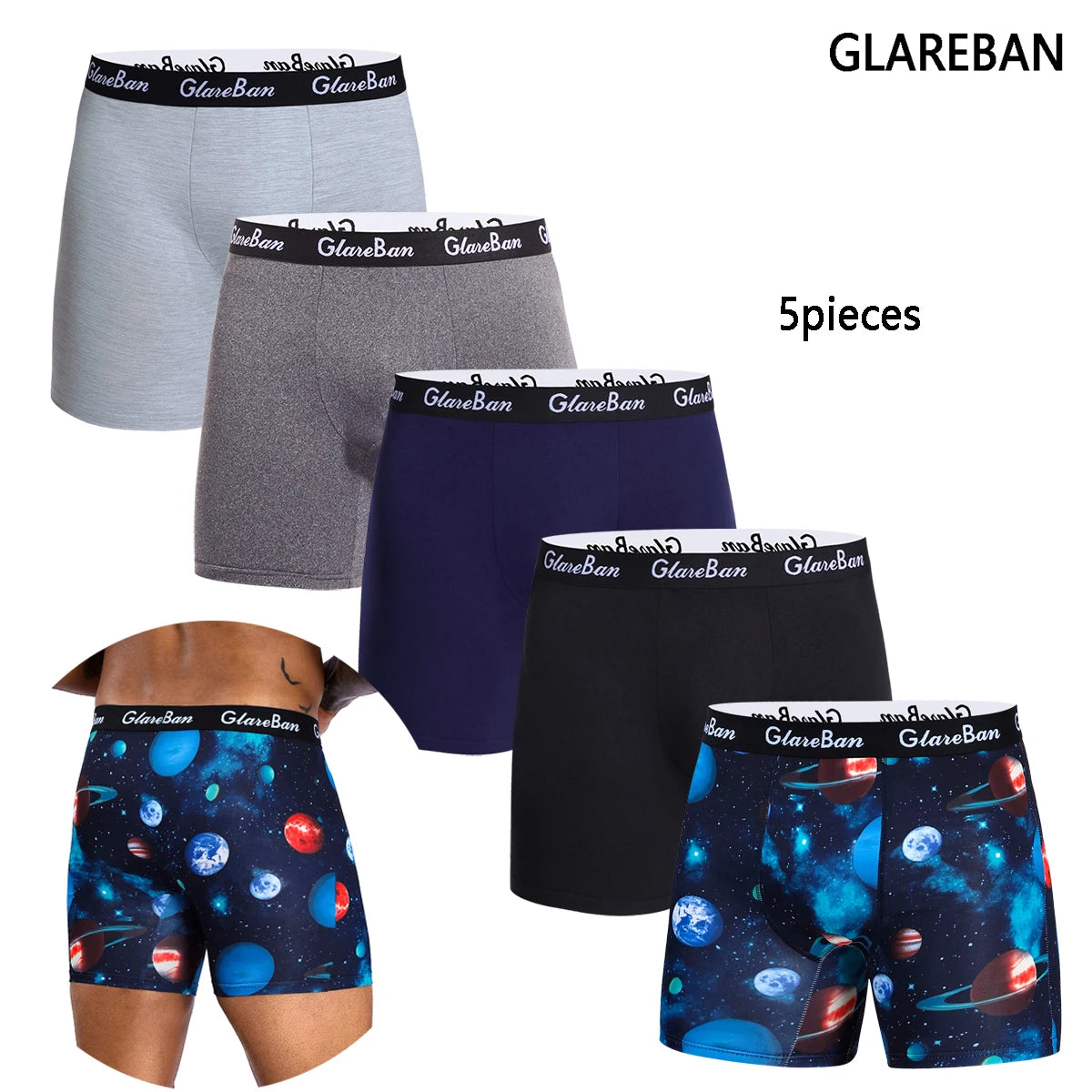 5-Pack Men's Mid-Length Boxer Shorts – Soft Breathable Stretch Underwear for Everyday Comfort