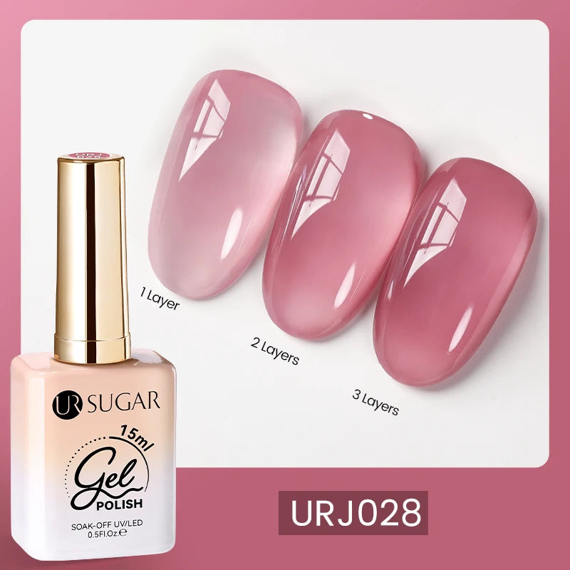 UR SUGAR 15ml Blood Red Jelly Gel Polish – Translucent Crystal Nude Gel for Fall & Winter UV/LED Manicure