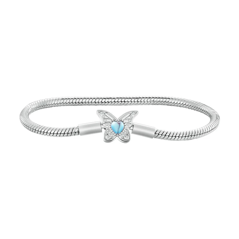 925 Sterling Silver Rose Buckle Snake Chain Bracelet with Zircon – DIY Charm Bracelet for Women