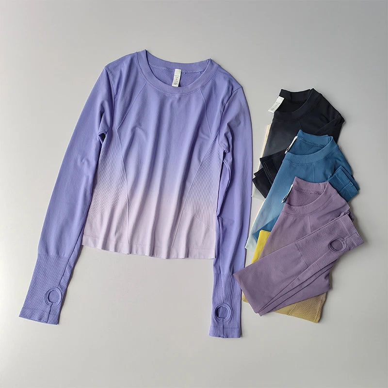 Slim Fit Quick-Dry Long Sleeve Yoga Shirt – Women's Seamless Fitness Top