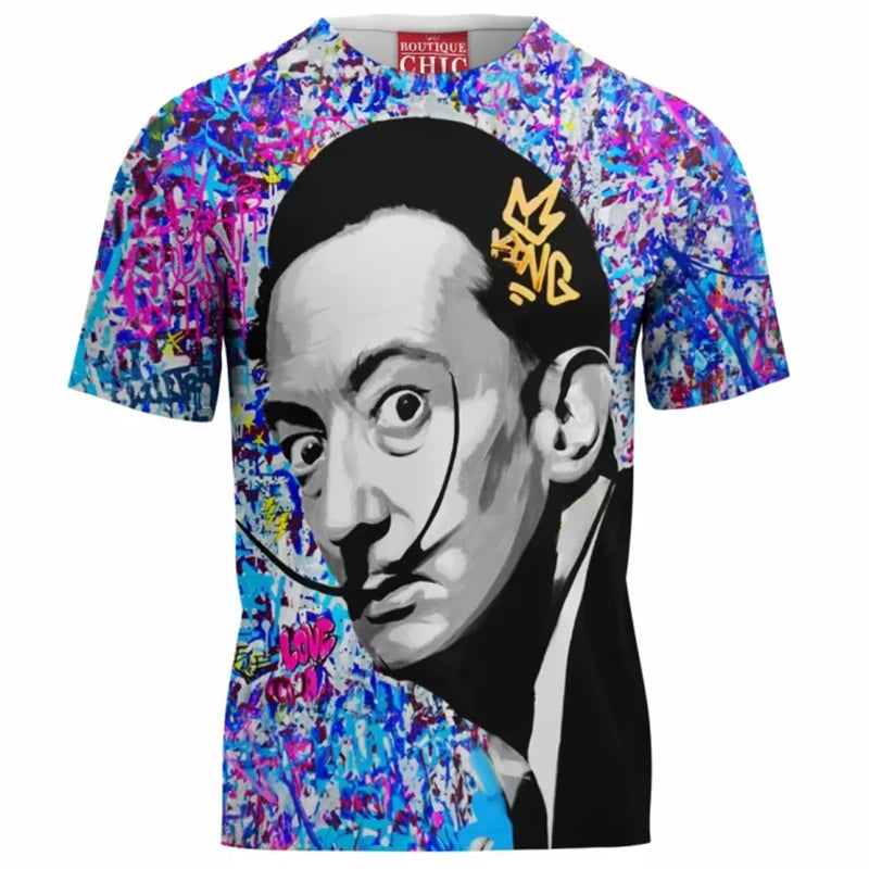 3D Printed Salvador Dali Graphic T-Shirt – Funny Unisex Short Sleeve Casual Streetwear Tee for Men and Women