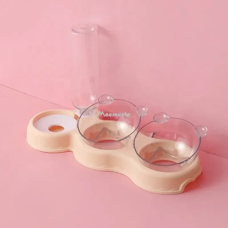 3-in-1 Automatic Cat & Dog Feeder with Water Fountain – Elevated Double Bowl Food and Water Dispenser