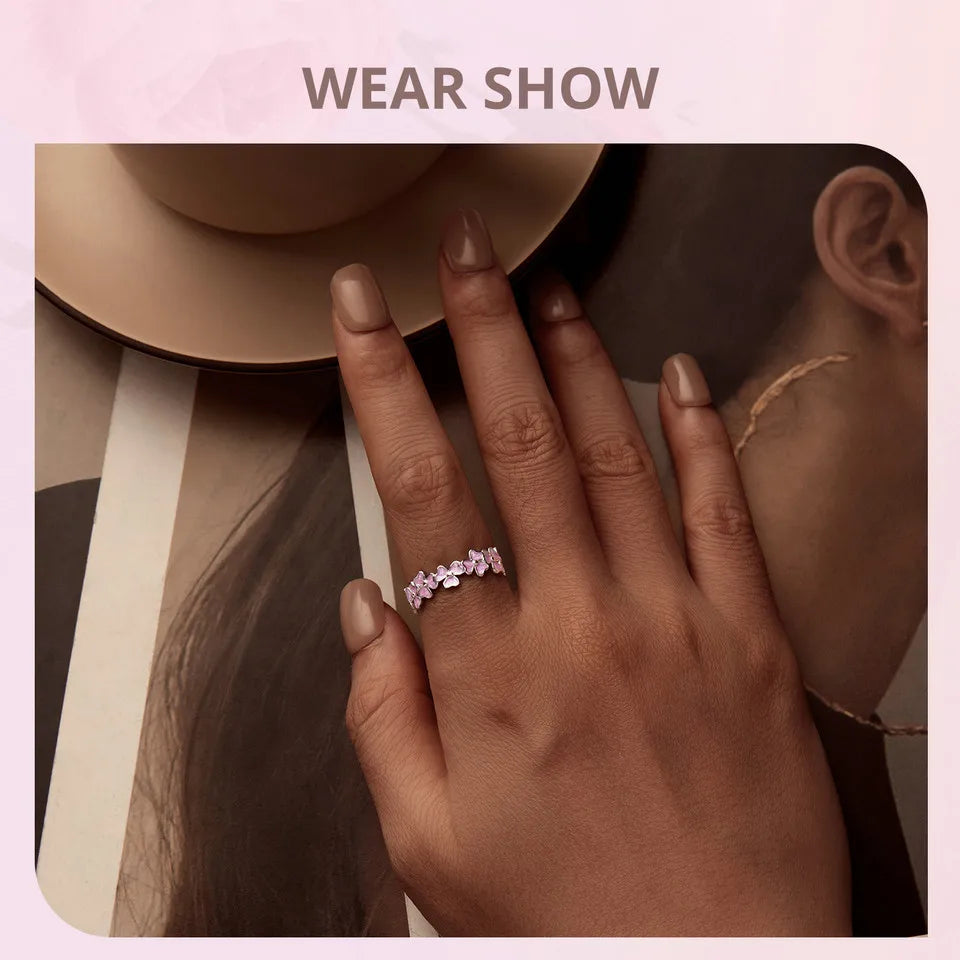 Sterling Silver Purple Flower Wreath Ring – Enamel Cocktail Ring for Women and Girls