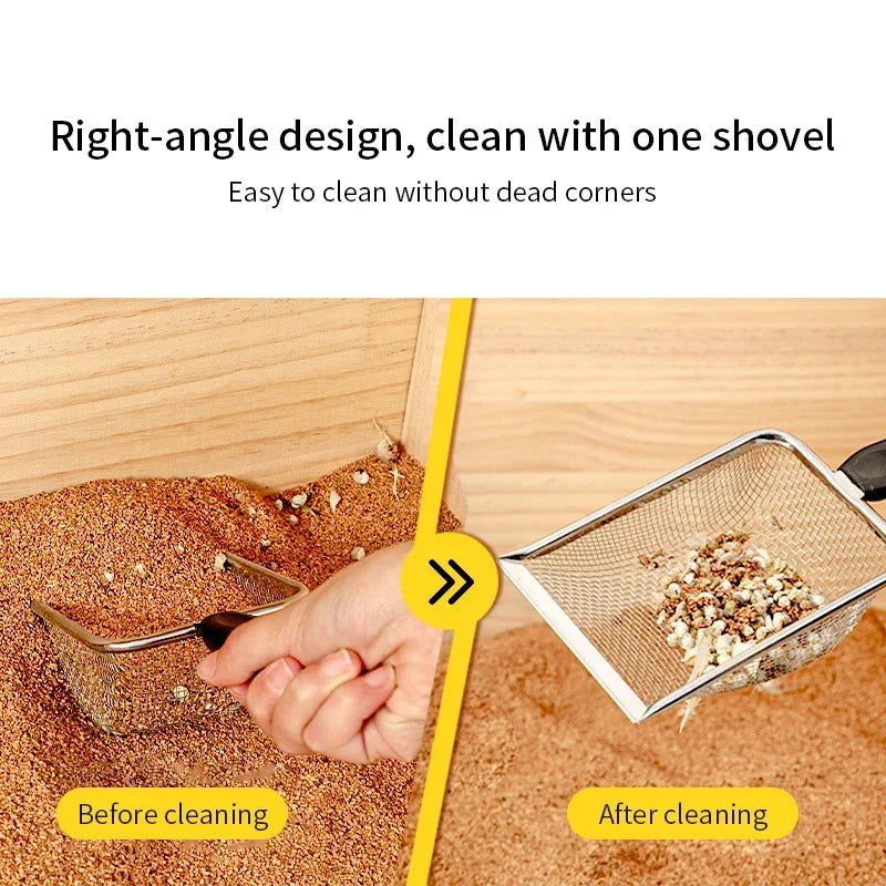 Stainless Steel Cat Litter Scoop – Fine Mesh Shovel for Reptile Sand and Pet Bedding Cleanup