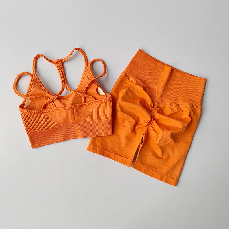 Women's Peach High Waist Yoga Set – Quick-Dry Sports Bra & 3/4 Leggings Two-Piece Fitness Outfit