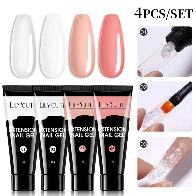 15ml Nail Extension Gel Kit – Soak Off UV Acrylic Gel in White, Clear & Pink for Home or Salon Nail Art