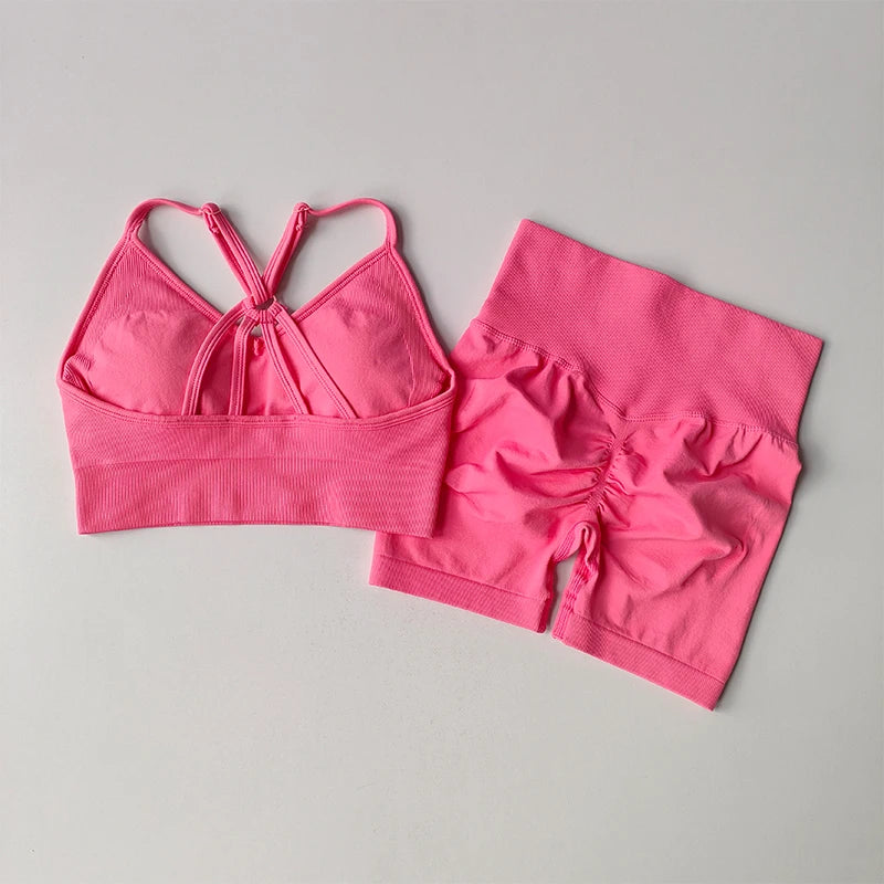 Women's Quick-Dry Yoga Set – High-Waisted Shorts & Beautiful Back Suspender Bra