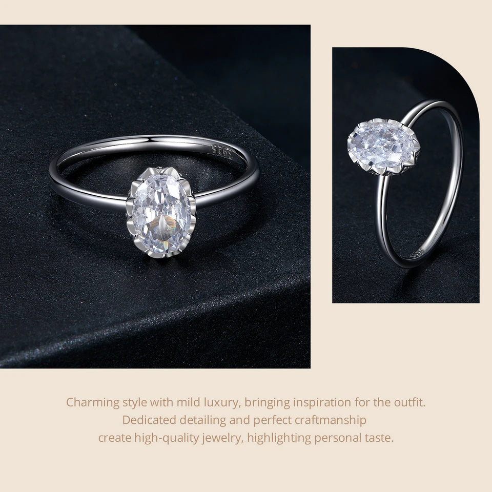 1 Carat Oval Moissanite Engagement Ring – Solitaire Promise Ring with 925 Sterling Silver and White Gold Plating for Women