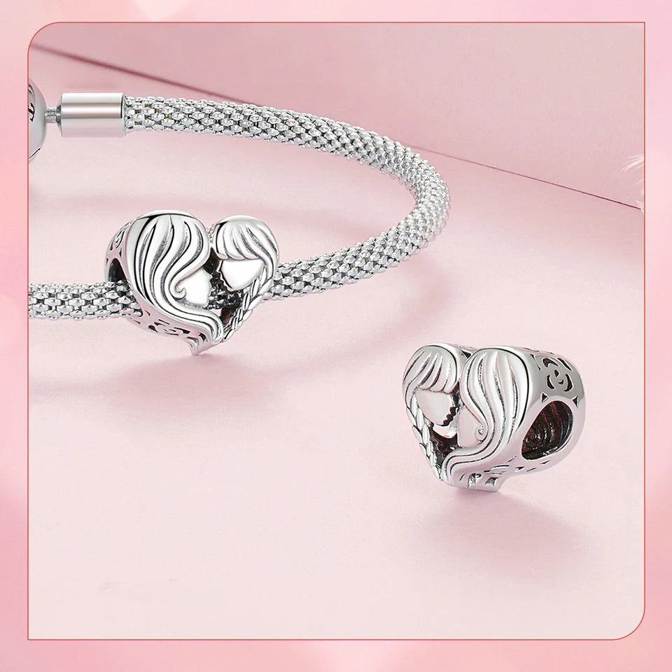 925 Sterling Silver Mother and Child Embrace Charm – Family Pendant for DIY Bracelets