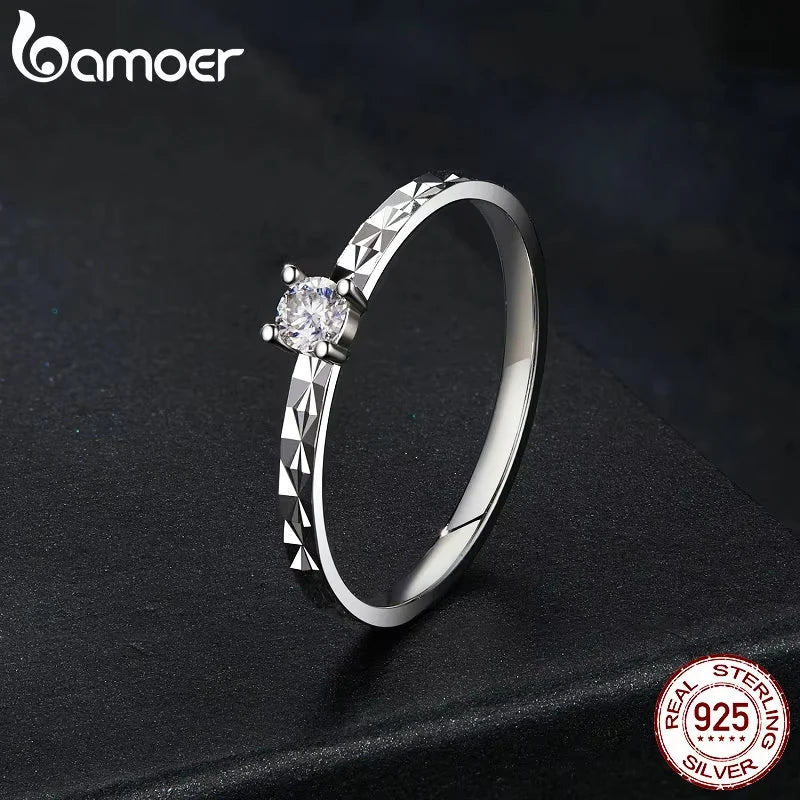 0.1 Carat Round Moissanite Engagement Ring – Prong Set Solitaire on 925 Sterling Silver with White Gold Plating for Women