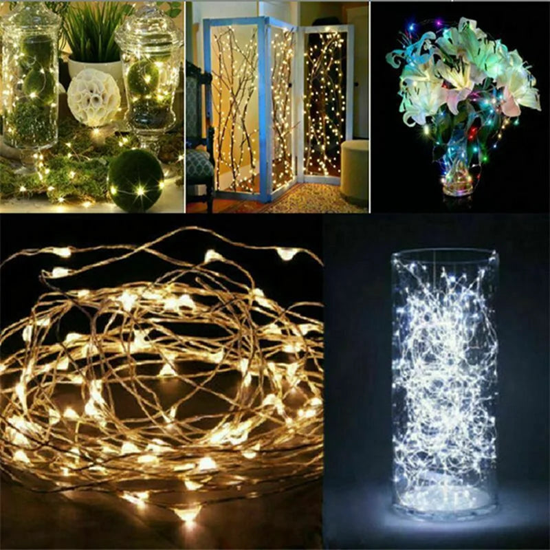 Battery-Powered LED Fairy String Lights – Copper Wire Decorative Lights for Bedroom, Garden, Party, and Wedding