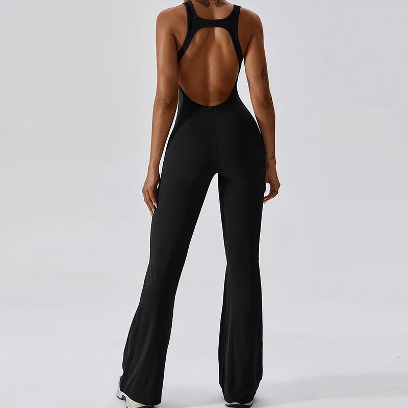 V-Back Scrunch Jumpsuit for Women – Stretchy Sleeveless Sports Romper for Yoga, Gym & Outdoor Workouts