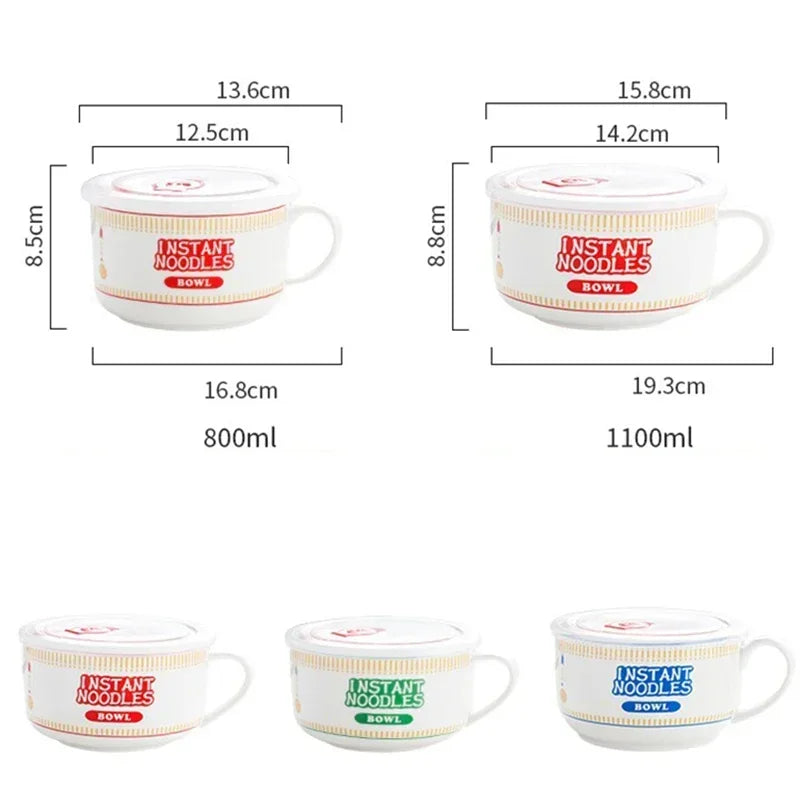 800/1100ml Korean-Style Ceramic Ramen Bowl – Microwave-Safe Leakproof Bowl for Noodles, Soup, Salad & More