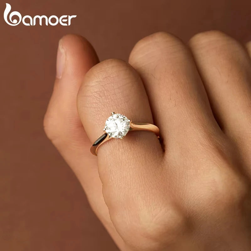 1.0CT D Color Moissanite Engagement Ring – Round Cut VVS1 Stone in 925 Sterling Silver Prong Setting
