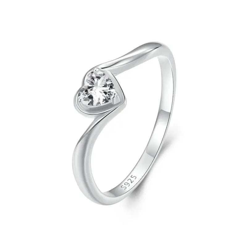 0.3 Carat Heart-Shaped Moissanite Engagement Ring – White Gold Plated 925 Sterling Silver VVS1 Solitaire Band for Women