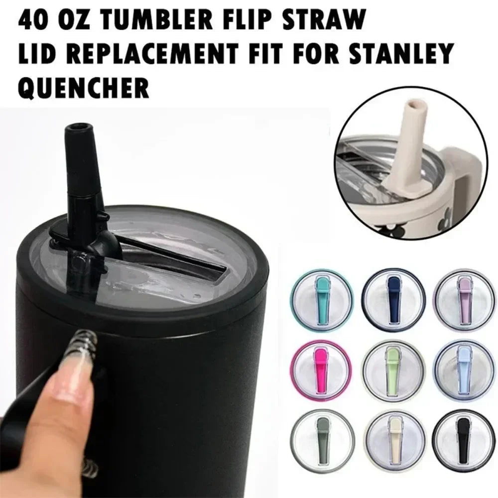 40oz Spill-Proof Lid with Spiral Straw Cover – Creative, Eco-Friendly Replacement Lid for Stanley Cup Accessories