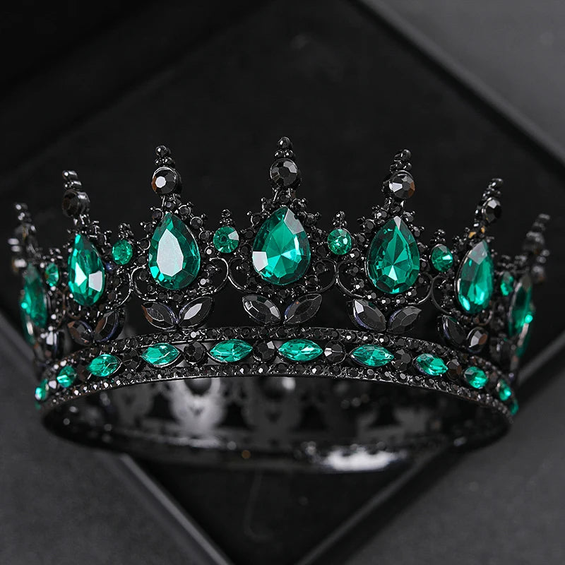 Baroque Round Rhinestone Wedding Crown – Vintage Crystal Tiara Headpiece for Bridal, Queen, or Pageant Looks