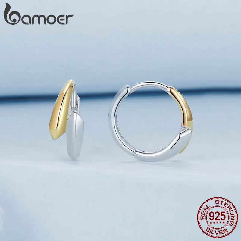 Two-Tone 925 Sterling Silver Classic Hoop Earrings – Hypoallergenic Round Ear Buckles for Women