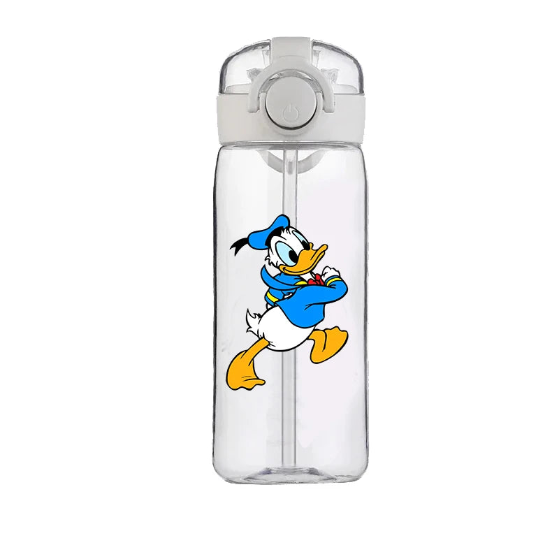 400ml Cartoon Straw Water Cup for Kids – Drop-Resistant Portable Drinking Bottle with Lid and Handle, Donald Duck Design for School or Gifts