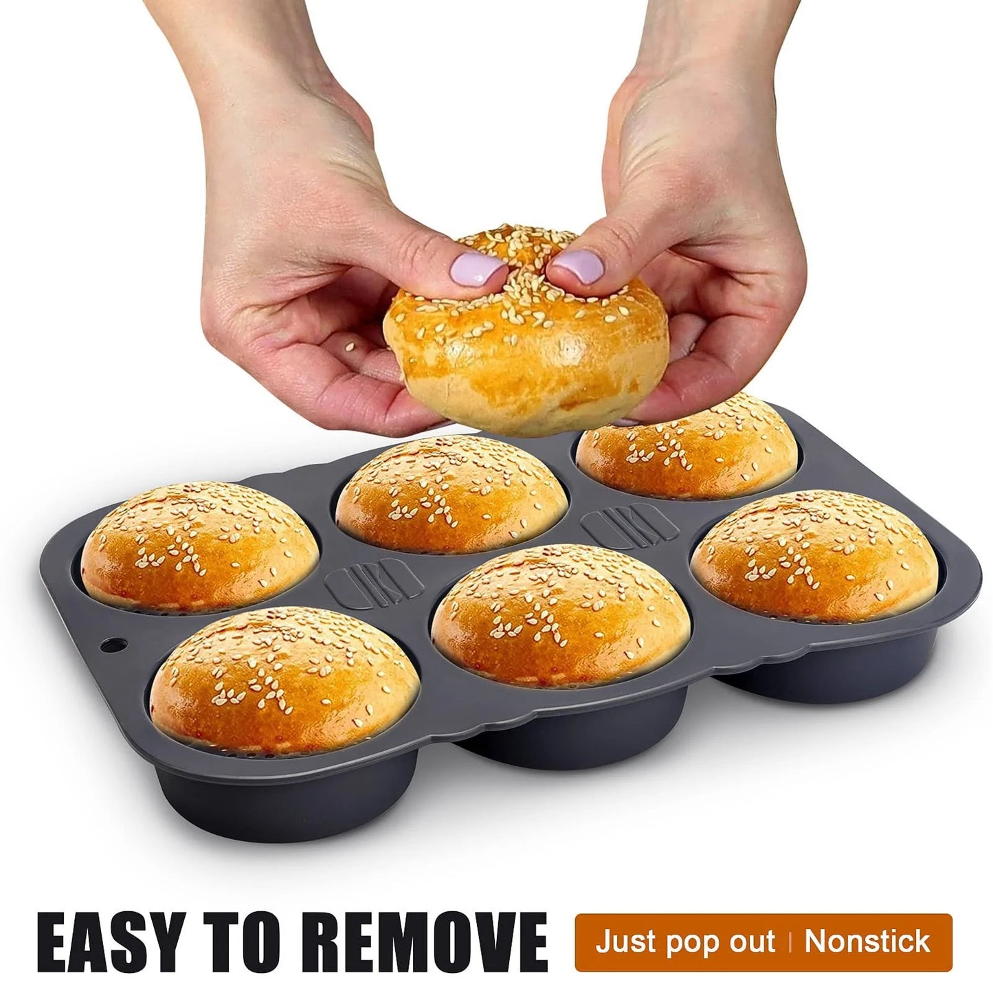 6-Cavity Silicone Hamburger Bun Mold – Reusable Foldable Bread Baking Tray, Heat Resistant from -40℉ to +446℉