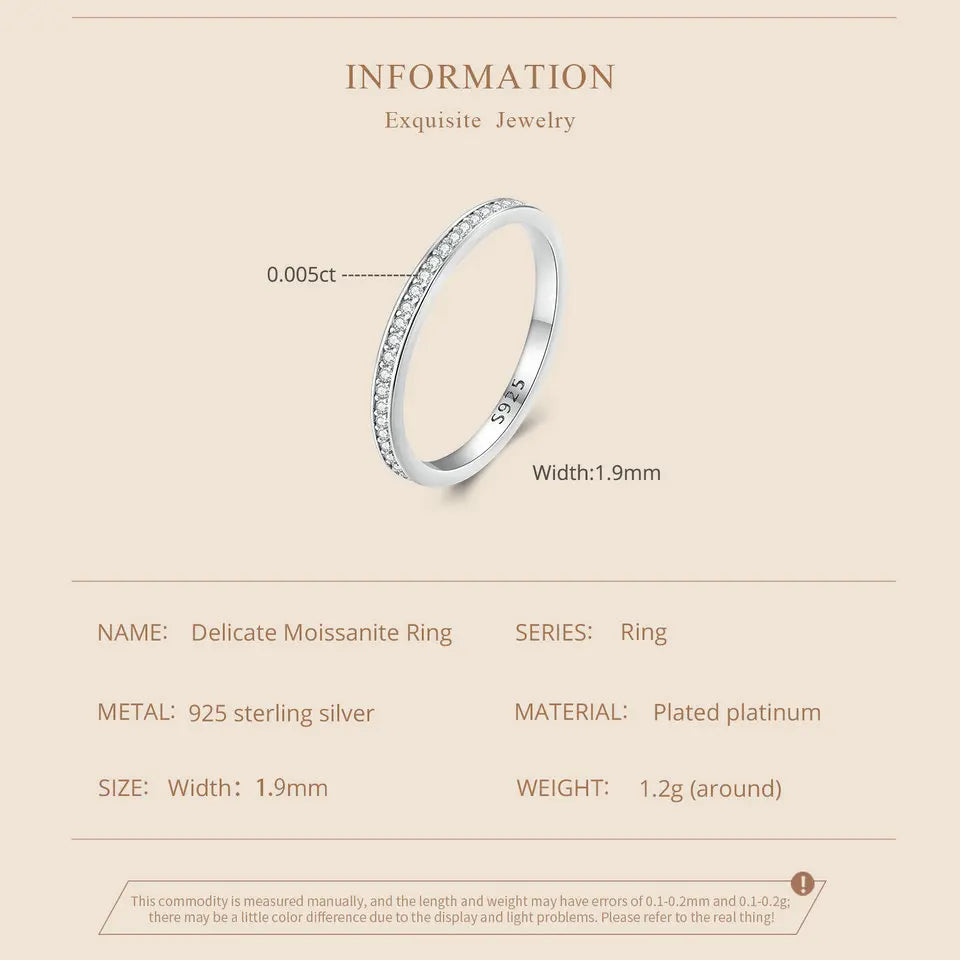 Sterling Silver Moissanite Eternity Wedding Band – Platinum Plated Stackable Ring for Women
