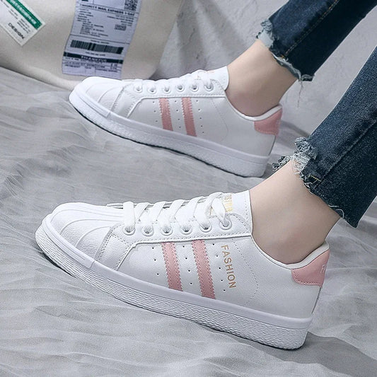 Women’s Luxury Skate Sneakers – Thick-Soled Lace-Up PU Loafers, Gym Sport Casual Shoes with EVA Cushioning for Spring and Autumn