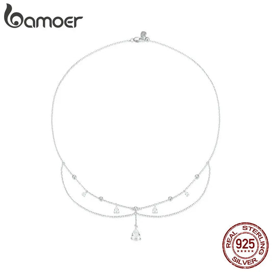 Sun and Moon Pendant Necklace – 925 Sterling Silver White Gold-Plated Energy Symbol Choker for Women